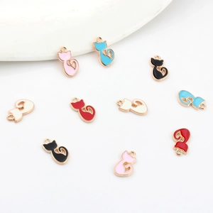 Cartoon Cat Alloy Enamel Pendants Cute Animal Charms For DIY Jewelry Making Necklaces Bracelets Earrings Handmade Accessories