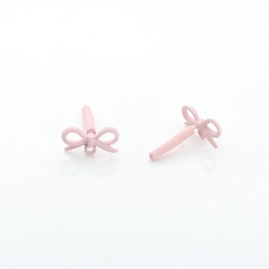 Pink bow earring connector with small hanging loop for DIY jewelry making material
