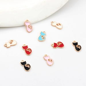 Colorful enamel cat charms for DIY jewelry making in pink, white, blue, red and black