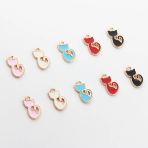 Cute alloy enamel cat charms for DIY jewelry making in five assorted vibrant colors
