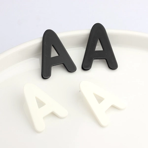Minimalist Resin Acrylic Letter A Stud Earrings With Alloy Earring Post For Women Black White Fashion Jewelry Earring