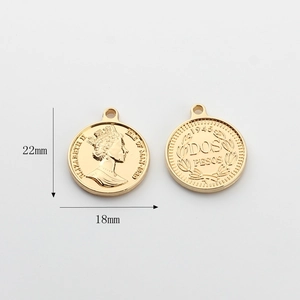 Detailed view of 18mm golden queen coin charms with 22mm height for DIY jewelry