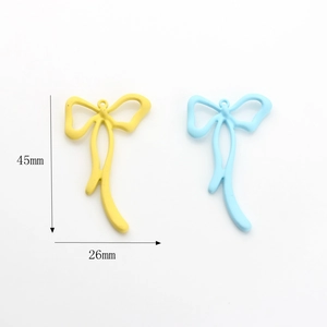 Matte painted bow pendant charms in yellow and blue, DIY jewelry making accessory, 45x26mm