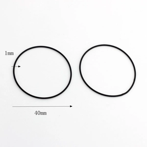 Detail view of two black 40mm rubber O-rings with 1mm thickness for sealing