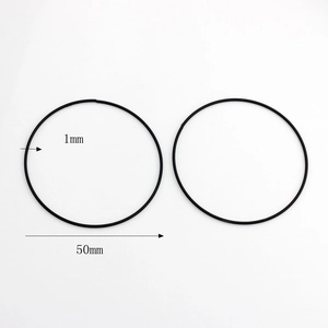 Detail of two 50mm black rubber rings with 1mm thickness for DIY jewelry making