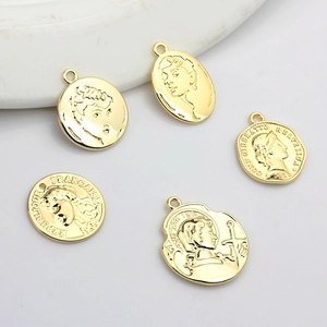 Pendentifs pièces vintage en alliage doré avec portraits gravés pour bijoux artisanaux