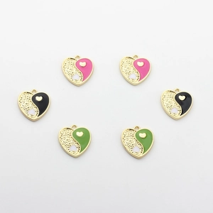 Set of heart-shaped Yin Yang alloy pendants with colorful drip oil and gold texture finish