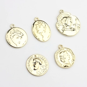 Pendentifs pièces d'or rétro avec portraits en relief pour la création de bijoux