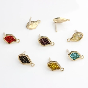 Creative leaf-shaped alloy gold-plated earrings with colorful beads for DIY jewelry making