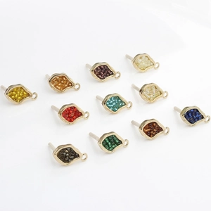 Creative gold-plated geometric alloy stud earrings with colorful beads for DIY jewelry making