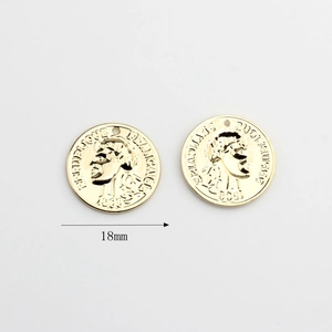 Détail de breloques pièces dorées 18mm avec relief portrait pour création bijoux
