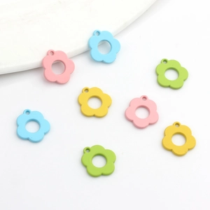 Matte Macaron Color Zinc Alloy Hollow Flower Pendants Cute Pastoral Style DIY Jewelry Findings For Earrings Necklace Making