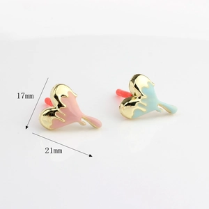 Lava heart earrings in pink and blue enamel with gold metal finish, 21mm size