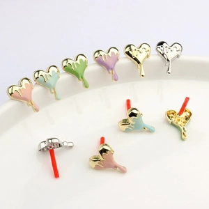 Korean Style Alloy Enamel Heart Earring Posts For DIY Jewelry Making Melted Lava Design Drip Oil Stud Earring Findings