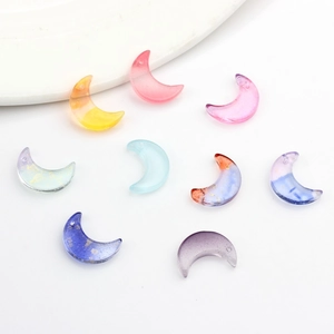 Perles de cristal de verre en forme de lune colorée avec feuille d'or pour bijoux