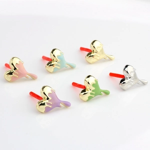 Colorful enamel heart stud earrings in six pastel shades with polished metal base