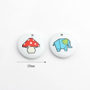 20mm Holzanhänger mit gemalten Pilz- und Elefantenmotiven für DIY-Schmuckherstellung