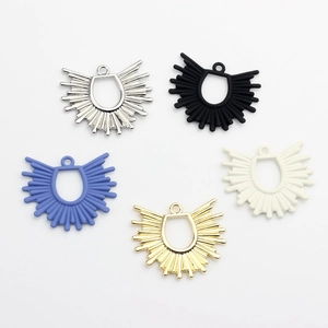 Geometric hollow sun fan-shaped alloy charms for DIY earrings in five assorted colors