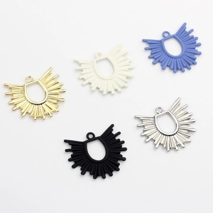 Hollow sunburst fan-shaped alloy charms for DIY earrings in various metallic and matte colors