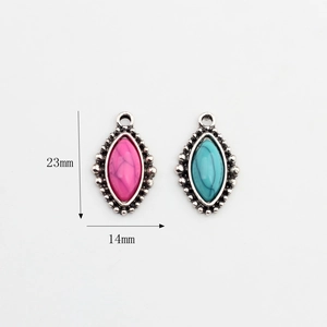 Boheemse marquise-hangers van zilverlegering met roze en turquoise marmeren stenen
