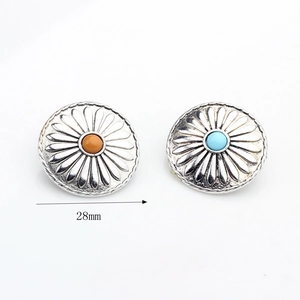 28mm vintage silver sunflower alloy buttons with blue and orange center stones