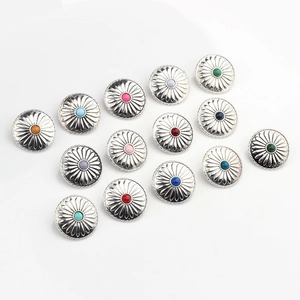 Vintage silver alloy sun flower buttons with colorful turquoise stone inlay for DIY crafts