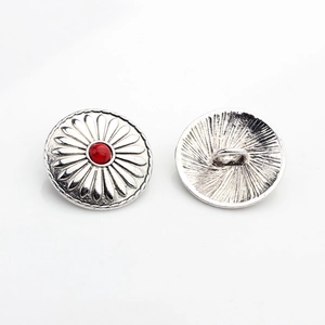 Detailed view showing the front and back of a vintage silver sunflower metal button