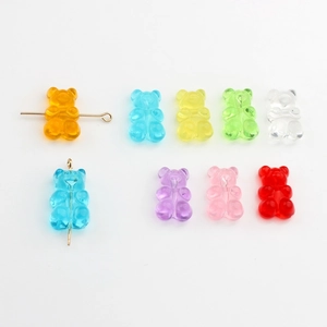 Translucent candy-colored resin bear charms in 8 assorted colors for DIY jewelry making