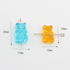 Candy colored bear resin charms with metal pins for DIY jewelry, 20mm and 18mm sizes