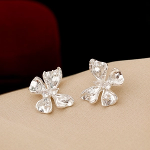Pendientes de Botón de Mariposa y Flor Palacio Vintage Con Poste de Plata de Ley 925 Cobre Circonita Joyería Mujer