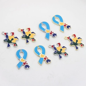 Legierung Emaille Puzzle Band Anhänger Autismus Bewusstsein Thema Gold Silber Überzogen Bunte Charms Für DIY Schmuck Herstellung Zubehör