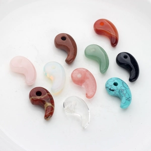 Set of ten mixed natural stone magatama pendants in various colors for DIY jewelry making