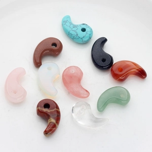 Set of 10 crescent-shaped natural stone pendants in diverse colors for DIY jewelry making
