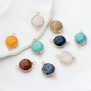 Ciondolo Connettore Pietra Naturale Placcato Oro Tondo Sfaccettato Doppia Asole Componenti per Gioielli DIY per Collana Orecchino Bracciale