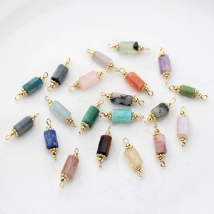 Variety of 14K gold-plated copper and natural stone cylinder pendants for DIY jewelry making