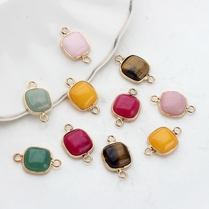 Natural Stone Square Connector Charm Gold Plated Double Loop Pendant For DIY Jewelry Making Necklaces Bracelets Findings