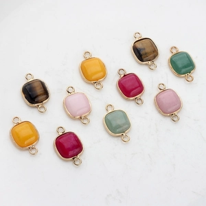 Square natural stone pendants with gold plating and double loops for jewelry making