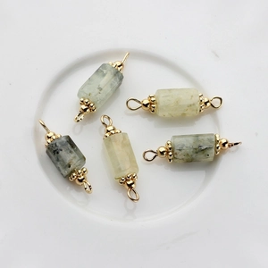 Macro view of 14K gold plated natural prehnite stone beads jewelry connectors