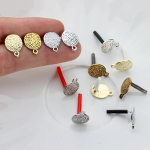 Retro Round Zinc Alloy Earring Post Finding Textured Circle Stud Base With Hanging Loop For DIY Jewelry Making Accessories