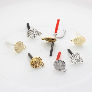 Retro round textured alloy earring studs in gold and silver for DIY jewelry making
