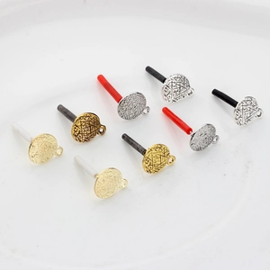 DIY retro round textured alloy stud earring components in gold and silver finish