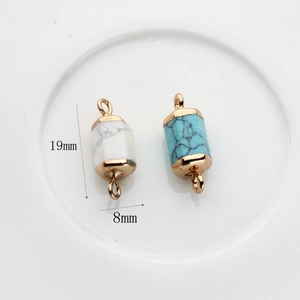 Two natural hexagonal stone pendants with gold plated caps for DIY jewelry making