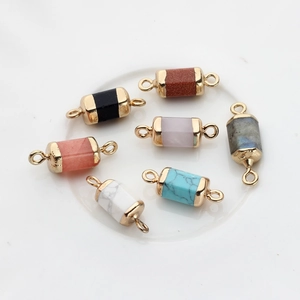 Natural hexagonal stone pendants with gold plated edges and double loops for DIY jewelry