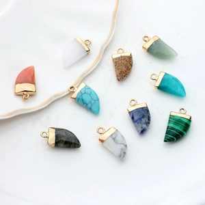 Natuursteen Wolfstand Maanvorm Hangers Goud Verguld Metalen Rand Geometrische Bedels DIY Sieraden Maken Onderdelen