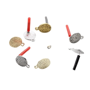 Vintage alloy oval stud earrings bases with embossed texture for DIY jewelry making