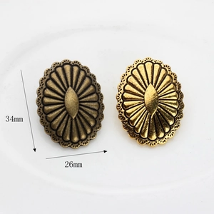 Vintage oval floral alloy button pendant in bronze and gold finish for DIY crafts 34x26mm