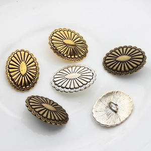 Vintage oval floral metal buttons in gold, silver and bronze for jewelry making
