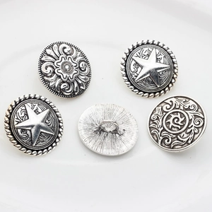 Vintage silver alloy round buttons with star and scroll patterns for DIY crafts