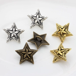 Star shaped metal buttons for DIY jewelry in gold, silver, and antique bronze finishes