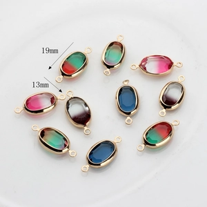 Ciondoli ovali in vetro sfumato con montatura in metallo per gioielli DIY, 19x13mm